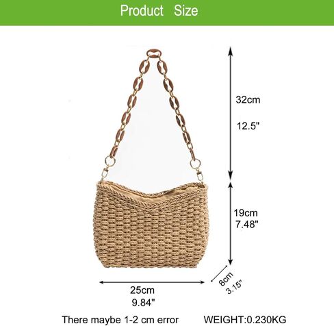 Straw Bag for Women, Lightweight Woven Straw Shoulder Bag, Summer Handmade Beach Tote with Chain, Eco-Friendly Vacation Purse in Kuwait