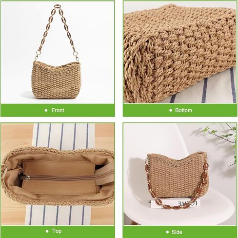 Straw Bag for Women, Lightweight Woven Straw Shoulder Bag, Summer Handmade Beach Tote with Chain, Eco-Friendly Vacation Purse in Kuwait