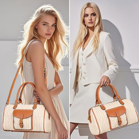 TIBES Vintage Barrel Bag for Women - Vegan Leather Purses and Handbags Satchel Bags for Women, Ladies Top Handle Handbags in Kuwait