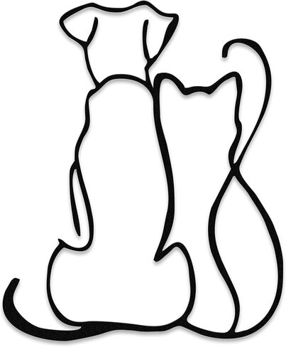 Rajukit الحد الأدنى من الكلب والمعادن الجدار المعدني - خط السبت الفنية ديكور لعشاق الحيوانات - DOG و CAT الجدار ديكور مجموعة لغرف المعيشة ، الحضانة in Saudi Arabia