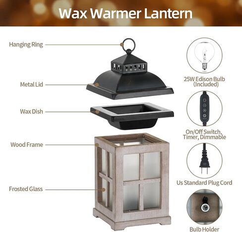 Decorative Candle Warmer Lantern with Timer: 2 in 1 Farmhouse Scented Wax Melt Warmer with Lid for Home Decor, 8" Rustic Large Electric Cute Fragrance Wax Cubes Tarts Burners in Saudi Arabia