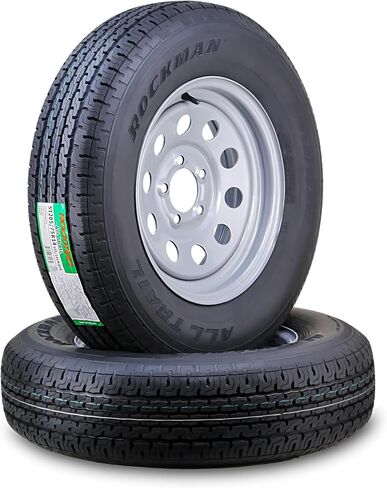 ROCKMAN Trailer Tire Wheel Assembly ST205/75R15 8-Ply D 107M 5 Lug on 4.5" PCD Silver Mod Rim,SET 2 in Saudi Arabia