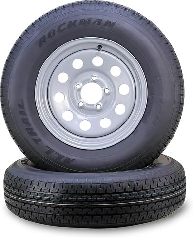 ROCKMAN Trailer Tire Wheel Assembly ST205/75R15 8-Ply D 107M 5 Lug on 4.5" PCD Silver Mod Rim,SET 2 in Saudi Arabia