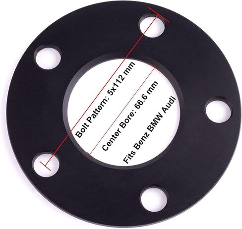 Vlaoschi Black 5x112 فواصل عجلة Hubcentric (No Lip 66.56mm Bore) 1/4 بوصة (6 مم) متوافق مع Benz BMW -Audi 5 Lug for A4 A5 S5 A6 S6 A7 S7 A8 W210 W212 W219 E350 E500 530I 540I 740I - in Saudi Arabia