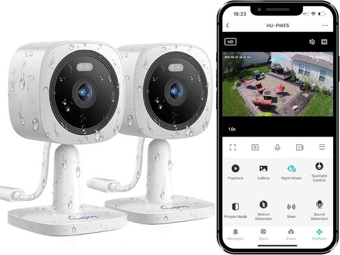 Hugolog Security Cameras Outdoor, Cameras for Home Security Indoor Camera, Color Night Vision, Spotlight, 2-Way Audio, US Cloud & Local Storage, White in Kuwait