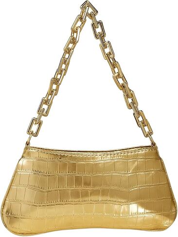 GORGLITTER Women's Metallic Shoulder Bag Crocodile Embossed Clutch Purse Chain Zipper Closure Funky Handbag in Saudi Arabia