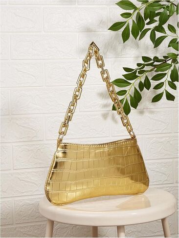GORGLITTER Women's Metallic Shoulder Bag Crocodile Embossed Clutch Purse Chain Zipper Closure Funky Handbag in Saudi Arabia
