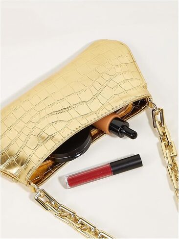GORGLITTER Women's Metallic Shoulder Bag Crocodile Embossed Clutch Purse Chain Zipper Closure Funky Handbag in Saudi Arabia