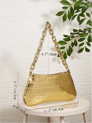 GORGLITTER Women's Metallic Shoulder Bag Crocodile Embossed Clutch Purse Chain Zipper Closure Funky Handbag in Saudi Arabia