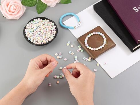 ZHIYUXI 1500PCS Letter Beads Alphabet Beads for Bracelets Acrylic Colorful Letters Gold Round Beads for Friendship Bracelets Necklaces Jewelry Making 4x7mm in Kuwait