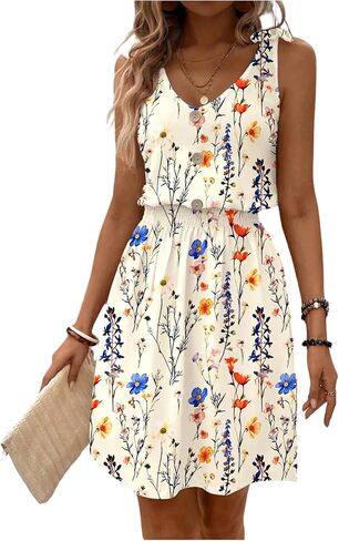Women's Leopard Print Sleeveless Tank Dress Drawstring Waist Scoop Neck Dresses Summer Short Dress in Saudi Arabia