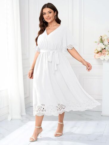 المرأة زائد الحجم زفاف ضيف الكوكتيل فستان التفاف V الرقبة A-LINE SWING SWAND MAXI مع حزام in Kuwait
