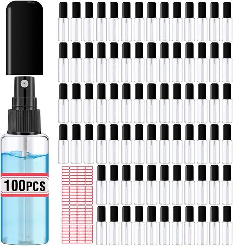 100 Pack 2oz/55ml Plastic Spray Bottles Mini Travel Spray Bottle with Black Cap Empty Fine Mist Spray Bottles Refillable Liquid Container for Perfumes Travel Makeup in Saudi Arabia