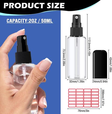 100 Pack 2oz/55ml Plastic Spray Bottles Mini Travel Spray Bottle with Black Cap Empty Fine Mist Spray Bottles Refillable Liquid Container for Perfumes Travel Makeup in Saudi Arabia