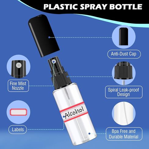 100 Pack 2oz/55ml Plastic Spray Bottles Mini Travel Spray Bottle with Black Cap Empty Fine Mist Spray Bottles Refillable Liquid Container for Perfumes Travel Makeup in Saudi Arabia
