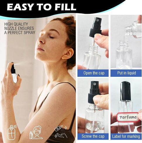 100 Pack 2oz/55ml Plastic Spray Bottles Mini Travel Spray Bottle with Black Cap Empty Fine Mist Spray Bottles Refillable Liquid Container for Perfumes Travel Makeup in Saudi Arabia