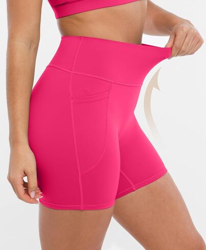 Brxl Buttery Soft Biker Shorts 5 "للنساء مع جيوب لا توجد أمامية أمامية عالية الخصر على الكرة الطائرة الرياضية الصالة الرياضية اليوغا دنة in Kuwait
