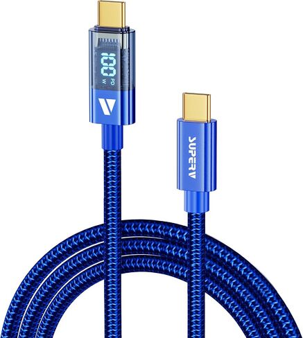 SUPERV Smart LED Nylon Braided Sync Charge USB C to USB C Data 3.3ft/100cm White Cable in Saudi Arabia