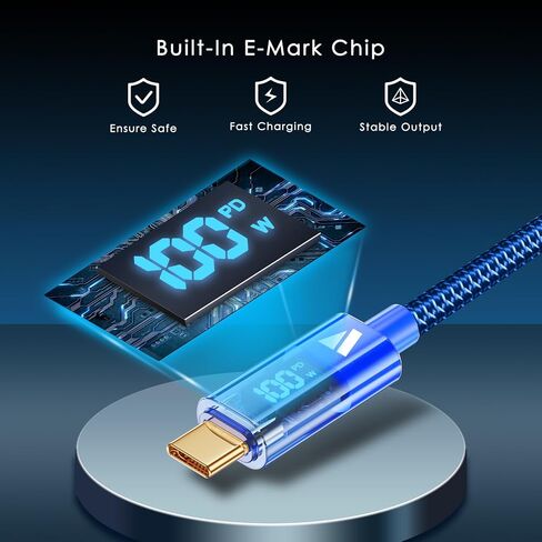 SUPERV Smart LED Nylon Braided Sync Charge USB C to USB C Data 3.3ft/100cm White Cable in Saudi Arabia