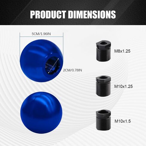 Round Ball Shift Knobs, Gear Shifter Knob, Aluminum Alloy Gear Shift Stick Head with 3 Adapters, Chrome Finish Cool Weighted Gear Shift Knob Fit Manual and Automatic Car (Blue) in Saudi Arabia