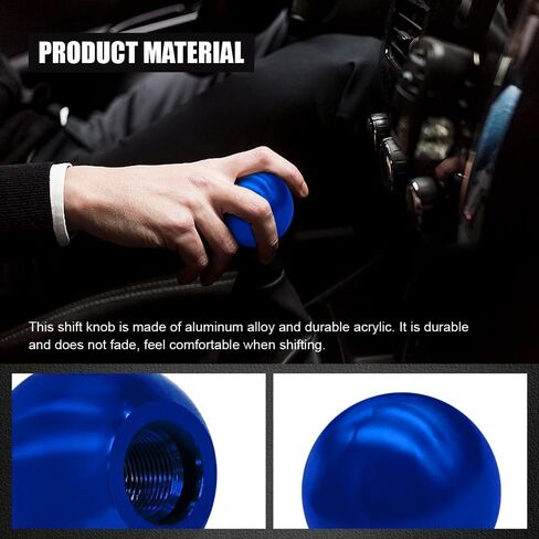 Round Ball Shift Knobs, Gear Shifter Knob, Aluminum Alloy Gear Shift Stick Head with 3 Adapters, Chrome Finish Cool Weighted Gear Shift Knob Fit Manual and Automatic Car (Blue) in Saudi Arabia