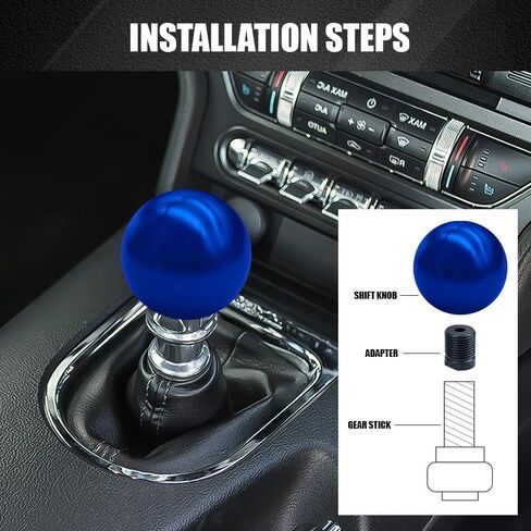 Round Ball Shift Knobs, Gear Shifter Knob, Aluminum Alloy Gear Shift Stick Head with 3 Adapters, Chrome Finish Cool Weighted Gear Shift Knob Fit Manual and Automatic Car (Blue) in Saudi Arabia