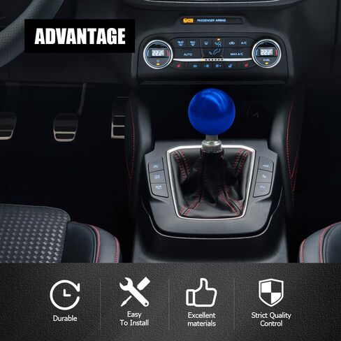Round Ball Shift Knobs, Gear Shifter Knob, Aluminum Alloy Gear Shift Stick Head with 3 Adapters, Chrome Finish Cool Weighted Gear Shift Knob Fit Manual and Automatic Car (Blue) in Saudi Arabia