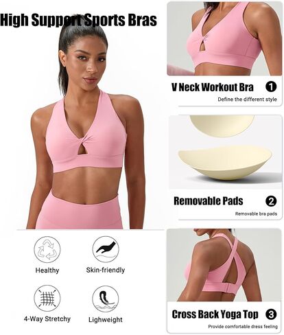 Sports Bra for Women High Impact Padded Workout Bra Twist Front Running Bra Crop Tops Supportive Bras for Yoga Training in Kuwait