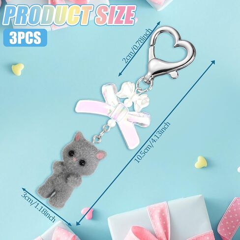 3 Pcs Cute Cat Keychain, Fuzzy Cat Keychain Aesthetic Keychain Matching Cat Keychains Delicate Kitty Keychains Decor Y2K Heart Bow Pendant for Women Cat Keychain Charms for Backpack, Purse, Phone in Saudi Arabia