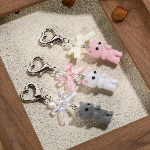 3 Pcs Cute Cat Keychain, Fuzzy Cat Keychain Aesthetic Keychain Matching Cat Keychains Delicate Kitty Keychains Decor Y2K Heart Bow Pendant for Women Cat Keychain Charms for Backpack, Purse, Phone in Saudi Arabia