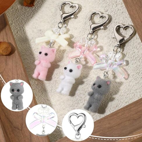3 Pcs Cute Cat Keychain, Fuzzy Cat Keychain Aesthetic Keychain Matching Cat Keychains Delicate Kitty Keychains Decor Y2K Heart Bow Pendant for Women Cat Keychain Charms for Backpack, Purse, Phone in Saudi Arabia