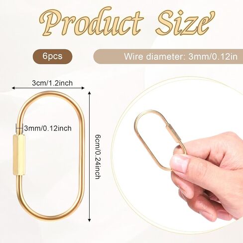 Giantree 6 Pcs Gold Brass Key Rings, Premium Screw Lock Keychain, Key Ring Gold Carabiner Clip with Secure Locking Screw Design Carabiner Keychain Clip for Keys Jewelry Accessories Bags in Saudi Arabia