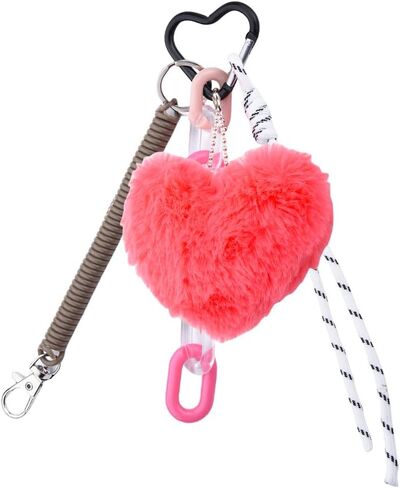 yaozeio Brown Pink Leopard Bag Charms for Handbags Plush Heart Keychain for Purse Rope Charm Fluzzy Backpack Accessories in Saudi Arabia