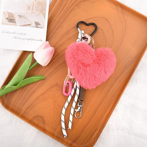 yaozeio Brown Pink Leopard Bag Charms for Handbags Plush Heart Keychain for Purse Rope Charm Fluzzy Backpack Accessories in Saudi Arabia