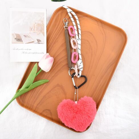 yaozeio Brown Pink Leopard Bag Charms for Handbags Plush Heart Keychain for Purse Rope Charm Fluzzy Backpack Accessories in Saudi Arabia