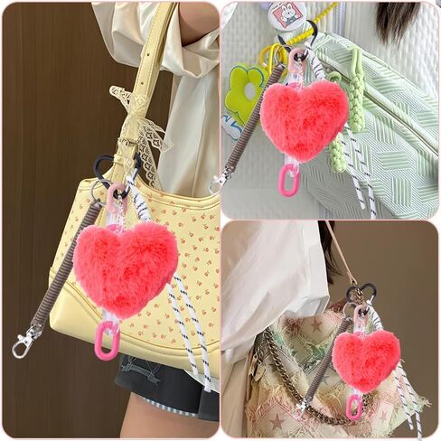 yaozeio Brown Pink Leopard Bag Charms for Handbags Plush Heart Keychain for Purse Rope Charm Fluzzy Backpack Accessories in Saudi Arabia