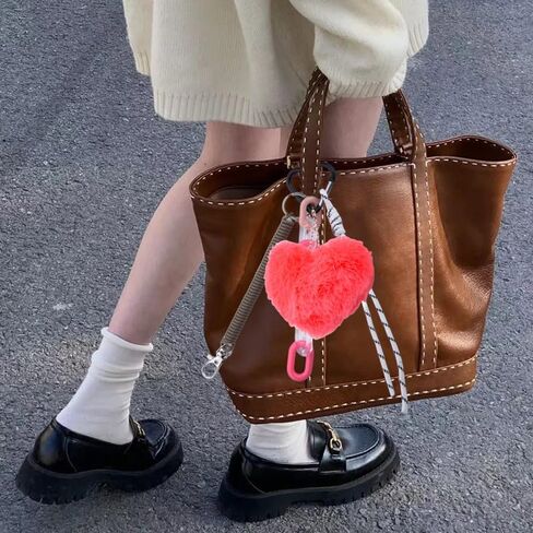 yaozeio Brown Pink Leopard Bag Charms for Handbags Plush Heart Keychain for Purse Rope Charm Fluzzy Backpack Accessories in Saudi Arabia