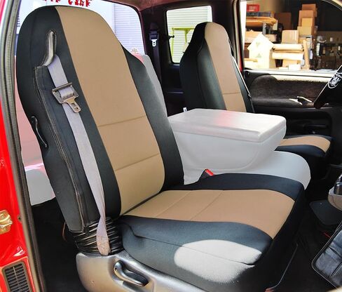 Iggee 1998-2002 Dodge RAM 1500 2500 3500 Artificial Leather Custom Made Exact Fit 2 Front Seat Covers (Black/Beige) in Saudi Arabia
