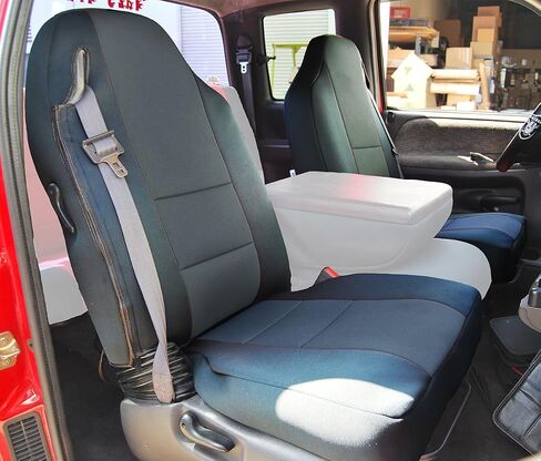 Iggee 1998-2002 Dodge RAM 1500 2500 3500 Artificial Leather Custom Made Exact Fit 2 Front Seat Covers (Black/Beige) in Saudi Arabia
