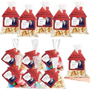 Hoolerry 100 Set Open House Popcorn Bag with Tag Real Estate Agent Thanks Tag Business Card House Shaped Paper Gift Popcorn Candy Biscuits Bag for Estate Agent Favors Supplies(Kraft Color) in Kuwait