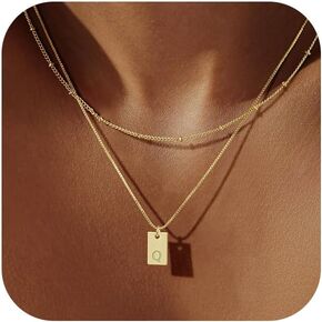 Initial Necklace for Women, 14K Real Gold Plated Layered Letter Pendant Necklace Set Dainty Capital Monogram Choker Trendy Personalized Tiny Alhpabets A-Z Tag Charm Name Necklace Jewelry Gift in Kuwait