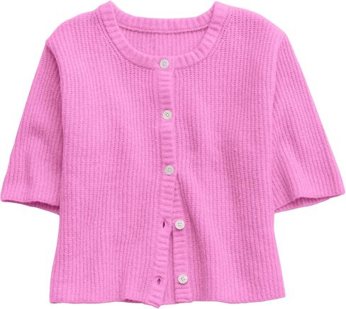 Gacaky Women's Lightweight Cardigan Sweater Short Sleeve Casual Crewneck Button Soft Knit Cardigans Sweater Tops in Saudi Arabia