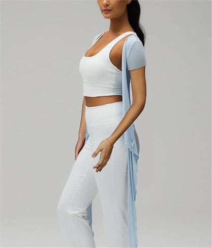 Women Ballet Wrap Top Y2k Tie Front Short Sleeve Cover Up Yoga Pilates Top Slim Fit V Neck Workout Shirt in Kuwait