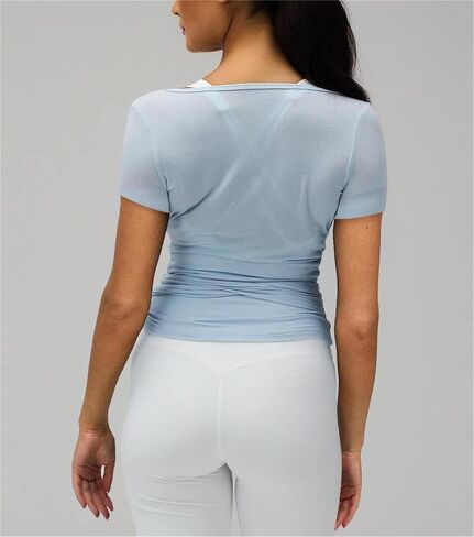 Women Ballet Wrap Top Y2k Tie Front Short Sleeve Cover Up Yoga Pilates Top Slim Fit V Neck Workout Shirt in Kuwait