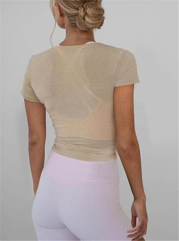 Women Ballet Wrap Top Y2k Tie Front Short Sleeve Cover Up Yoga Pilates Top Slim Fit V Neck Workout Shirt in Kuwait