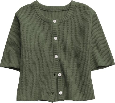 Gacaky Women's Lightweight Cardigan Sweater Short Sleeve Casual Crewneck Button Soft Knit Cardigans Sweater Tops in Saudi Arabia