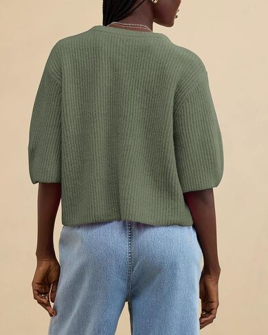 Gacaky Women's Lightweight Cardigan Sweater Short Sleeve Casual Crewneck Button Soft Knit Cardigans Sweater Tops in Saudi Arabia