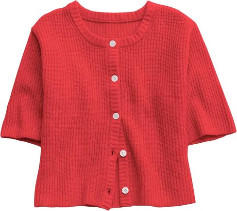 Gacaky Women's Lightweight Cardigan Sweater Short Sleeve Casual Crewneck Button Soft Knit Cardigans Sweater Tops in Saudi Arabia
