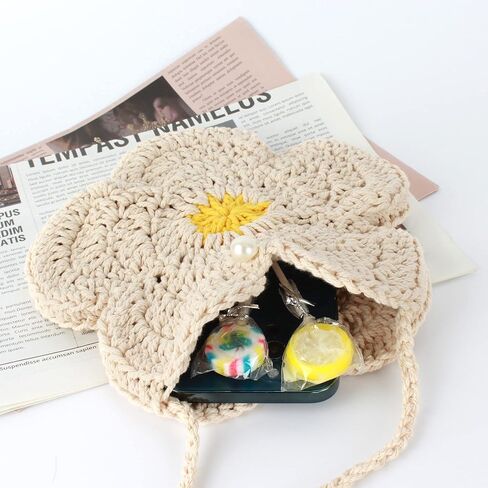 Women Mini Flower Cotton Crochet Crossbody Shoulder Bag Handbag Coin Purse in Kuwait