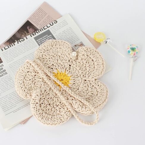 Women Mini Flower Cotton Crochet Crossbody Shoulder Bag Handbag Coin Purse in Kuwait